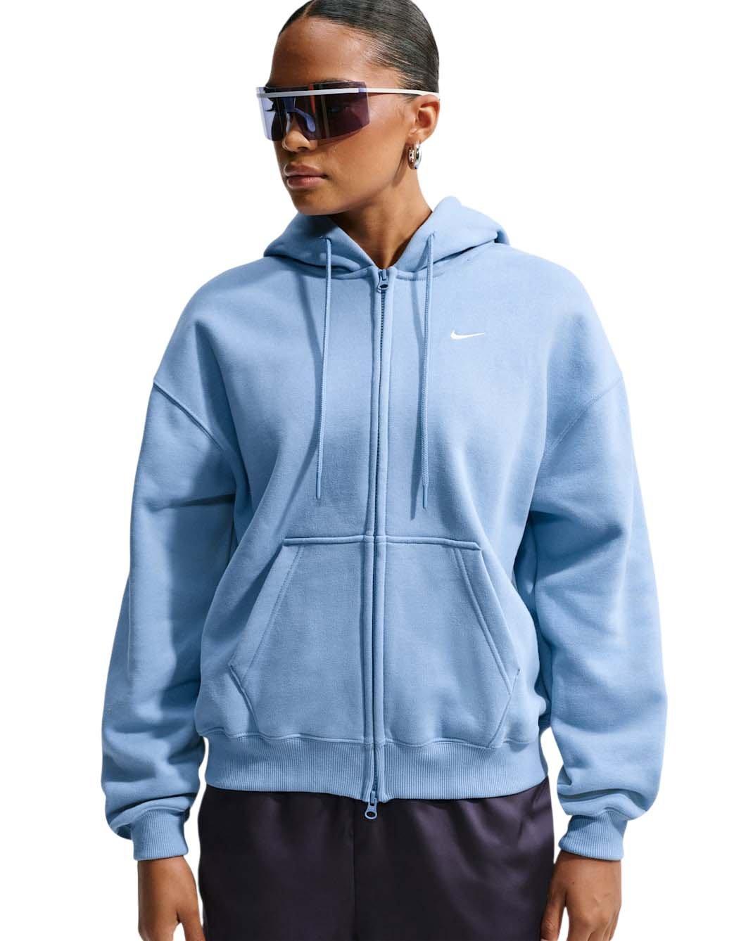 Nike Women's Studio Fleece Medium Weight Oversized Full-Zip Hooded Jacket - Blue - BLUE